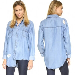 One Teaspoon Medium Wash Denim Button Down Shirts Chambray Dallas Tencel XXS